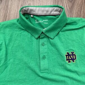 Under Armour Notre Dame Fighting Irish Golf Polo Shirt LG Loose HeatGear Green